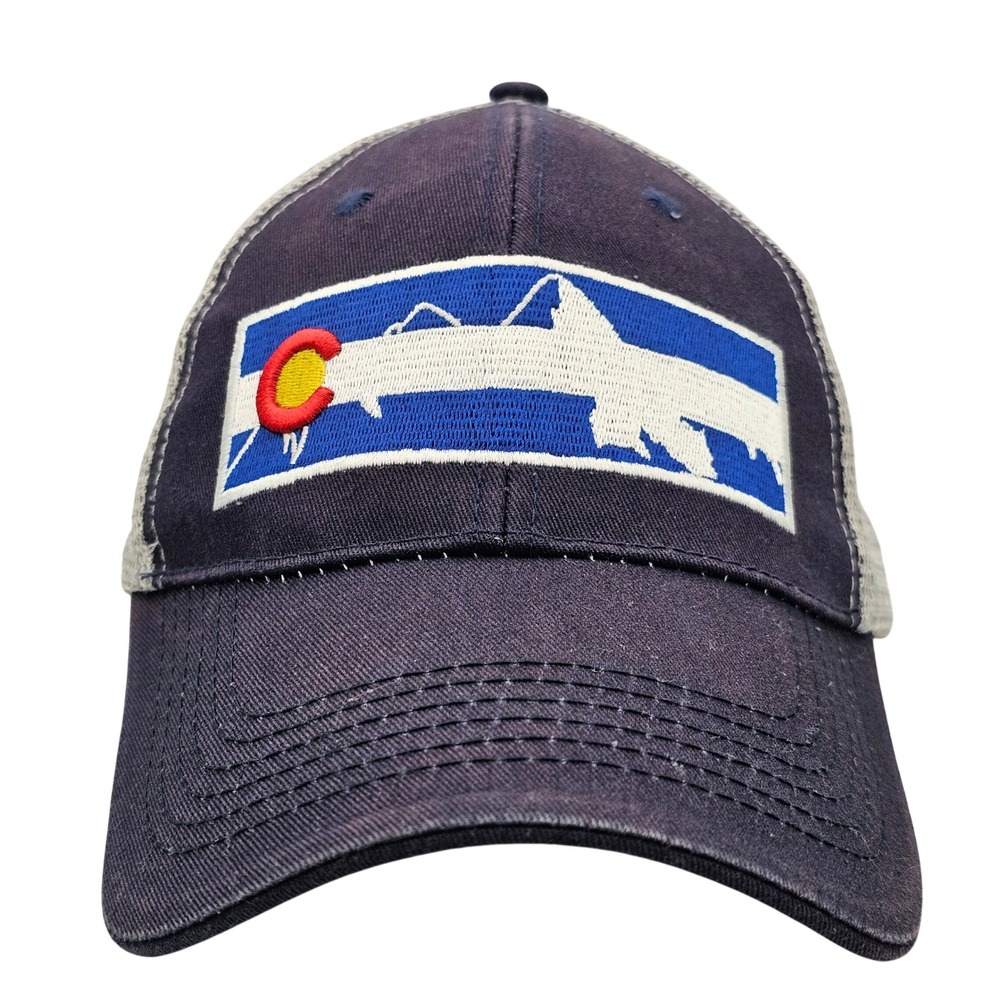 Uluru Colorado Flag Trout‎ Mountain Trucker Hat Snapback Mesh Cap Navy Gray